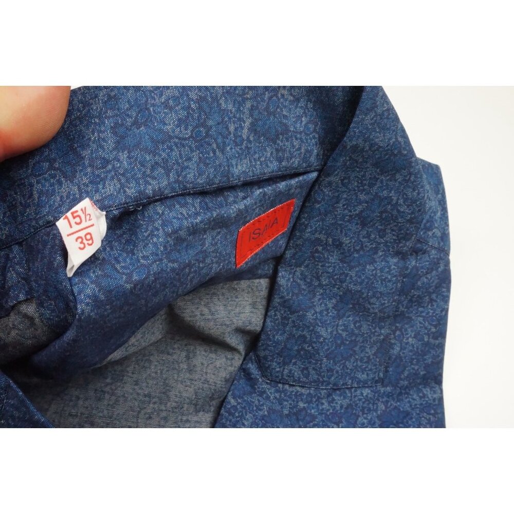 Isaia Napoli Cobalt Blue Floral Short Sleeve Cotton Dress Shirt 15.5/39 NEW - Picture 3 of 4